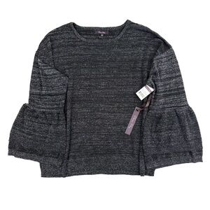 Olivia Sky Black Silver Metallic Knit Sweater with Bell Sleeves